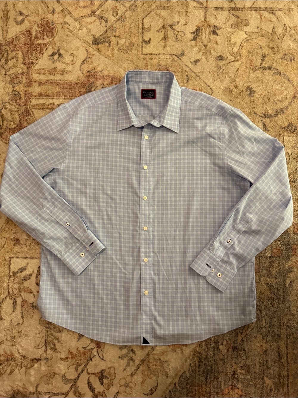 UNTUCKit Blue and White Plaid Dress Shirt